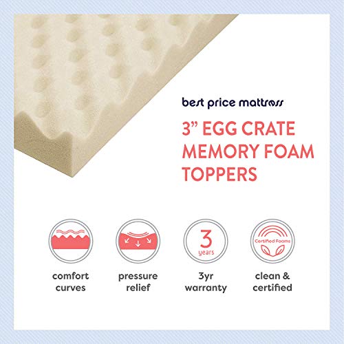 Image of Best Price Mattress 3 Inch Egg Crate Memory Foam Mattress Topper with Copper Infusion, CertiPUR-US Certified, Dorm Essentials, Full