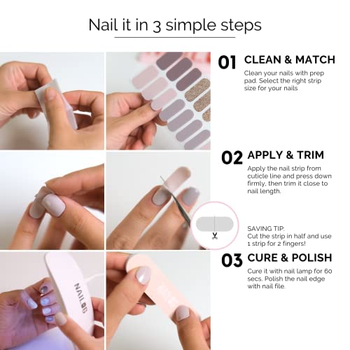 Nailog Semi Cured Nail Strips (20 Extra Long Gel Nail Strips) │ Glossy & Long Lasting Nail Polish Stickers, Nail Wraps With Soft Gel Finishing │Black Little Heart #TOP5