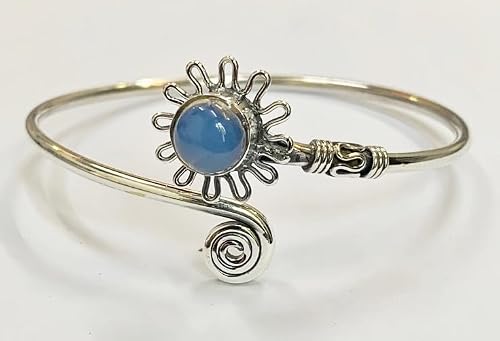 VIE Silver Plated Adjustable Daisy Spiral Cuff Bangle, Opalite