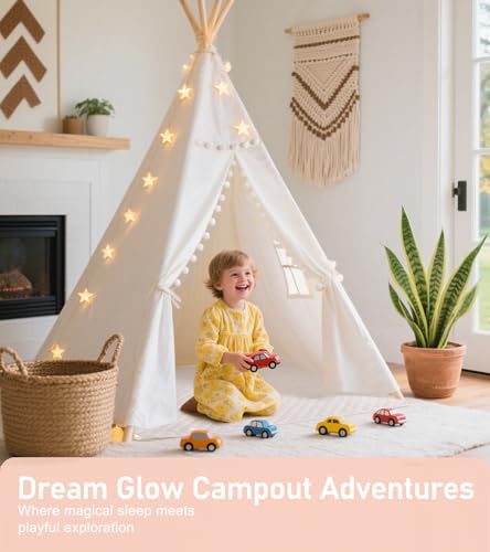 image for little dove Teepee Tent with Starry Lights, Ground Mat and Pockets, Ki