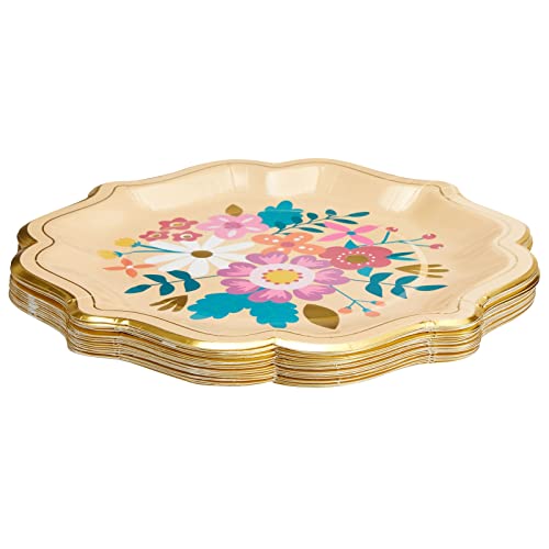 24 Pack Vintage Floral Paper Plates With Scalloped Edges For Spring Tea, Mexican Fiesta Party, Wedding (9 In) #TOP6