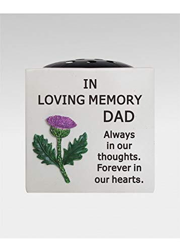 DAD Thistle Memorial Flower Vase - Square Rose Bowl - Grave Plaque Tribute Ornament