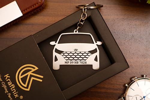 Image of Kraftnix Personalized Car Keychain Compatible for Hyundai i20 Models | Premium Customized Name Engraved Metal Car Keyring | Premium Car Accessory Gift for Men Women & Car Lovers | For Daily Use