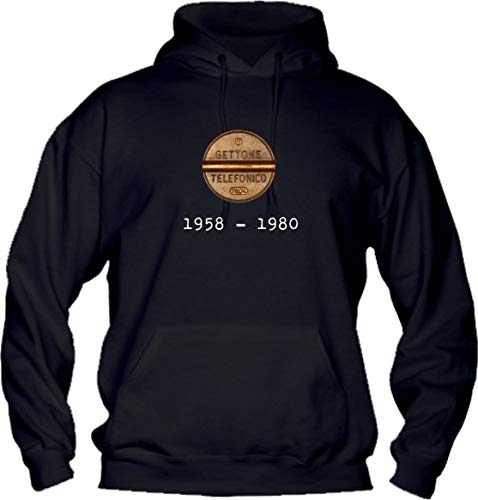  Felpa Uomo con Cappuccio Basic Top qualità Top vestibilità - Gettone telefonico - Divertente Humor Made in Italy (XXL, Nero)