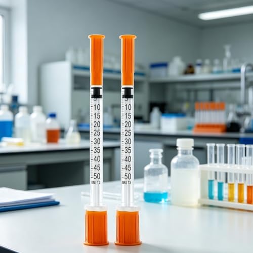 Image of 1 /2ml 29G 1 /2 Inch Measuring Syringes Lab Supplies, Individually Sealed Wrapped - Pack of 50