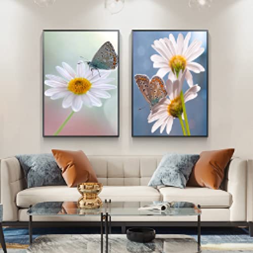 Gravure papillon sur fleur en impression toile de haute finition pour decoration interieure - 2