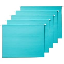 Amazon Basics Hanging File Folders with Adjustable Tabs for Document Organization, Letter Size, Aqua, 25-Pack
