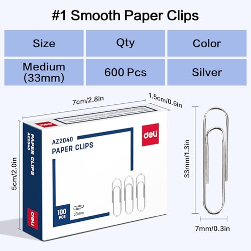 Deli Smooth Paper Clips 33% Off - 600 Medium Silver Clips