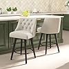Swivel Counter Height Bar Stools with Back 26 H Seat Height Upholstered Fabric Counter Stools for Kitchen Island Set of 2 Fabric in Flax Beige