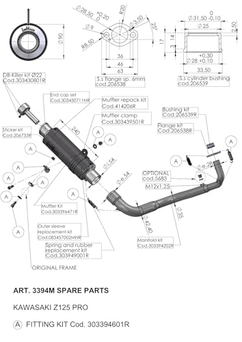 Auspuffflansch Ersatzteil Set LeoVince Auspuffanlage SMS264, Edelstahl, 10mm