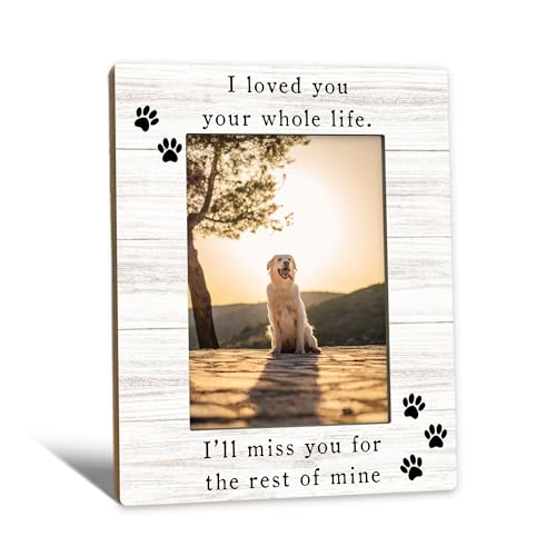Beliran Dog Memorial Picture Frame 5x7 Memorial Pet Photo Frame Pet Memorial Gifts for Dogs Cats Ill Miss You Loss of Dog Sympathy Gift Wooden Picture Photo Frames for Desk Home Room Decor
