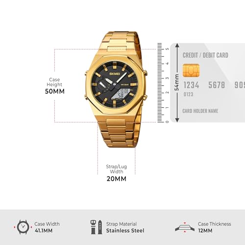 Image of SKMEI Stainless Steel Men Analog Watch Dual-Display Electronic Watch with Luminous 30M Waterproof Watch Fashion Multifunctional Sports Watch for Men- 1816