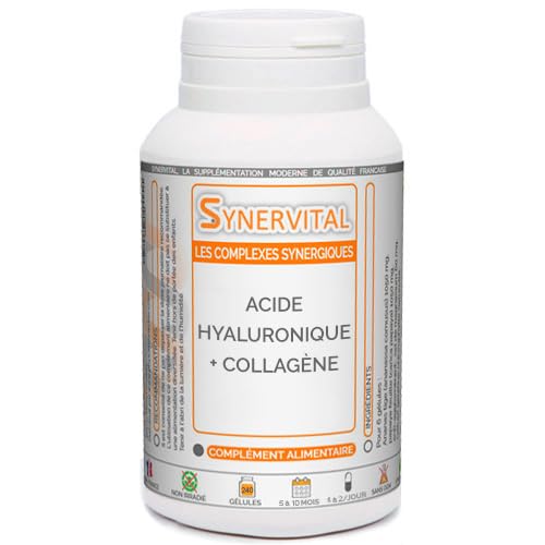 Acide hyaluronique + Collagène Synervital Synervital 1000 gélules dosées à 340mg - Complément alimentaire - Peau, articulations - Fabriqué en france