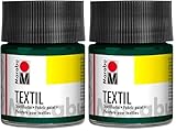 Marabu 17160005068 - Textil Stoffmalfarbe dunkelgrün 50 ml, Stoffdruckfarbe auf Wasserbasis, für helle Stoffe, waschbeständig bis 60°C, weicher Griff, einfache Fixierung durch Bügeln o. Backofen