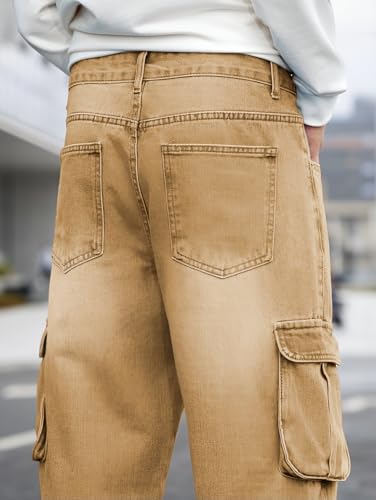 Image of Ben Martin Men's Denim Cotton Cargo Jeans || Stretchable Baggy Fit || High Waist Loose Cargos for Men with Box Pockets || Stylish Gen-Z Streetwear || Sizes 28-40 || Black, Khaki, Grey & More