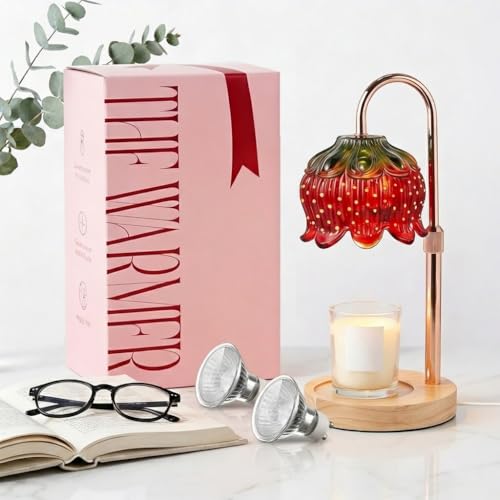 Strawberry Candle Warmer Lamp with Timer - Adjustable Height with Dimmable Warmer Lamp with Two Bulbs for All Candle Jars - Cute Strawberry Decor Gifts for Birthday Valentine Day for Women by Yoss