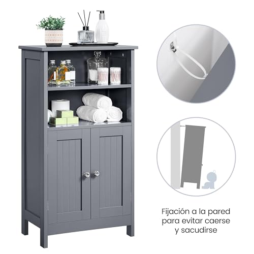 Miniatura 6 de Yaheetech Armario Baño Columna Con Estante Mueble Baño Suelo De Madera Armario De Almacenaje Organizador Para Salón Cocina 50x30x92,5cm Gris