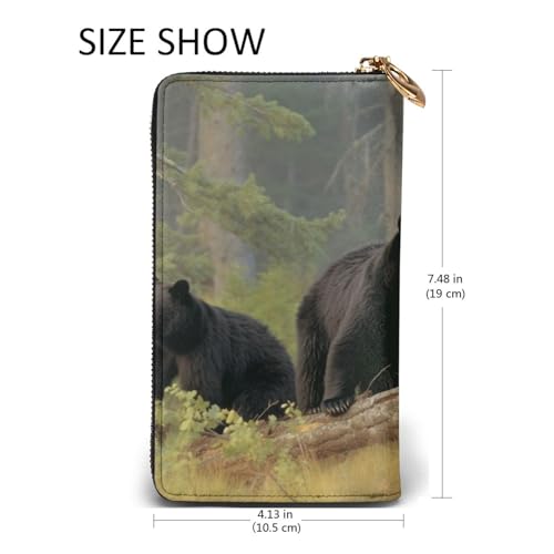 Black Bears Printed Long Wallet for Women Men Cute PU Leather Wallet with Coin Purse and Credit Card Holder 5