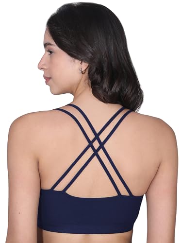 Image of DChica Essentials Padded Sports Bra for Women, High Impact Criss Cross, Removable Pads & Non Wired Bralette, Full Coverage Elasticated Underband, Daily Use Gym & Yoga