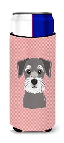 Checkerboard Pink Schnauzer Ultra Beverage Insulators for slim cans BB1206MUK