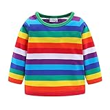 [LSMUDKINGDOM] レインボー tシャツ キッズ ボーダー カラフル 虹色 長袖 トップス 子供 男の子 女の子 90