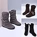 CSRZPMG Women Mid Calf Flat Heel Boots Retro Fashion Casual Strap Buckle Winter Short Boots Round Toe Suede Comfort Booties