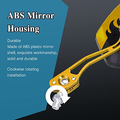 1Pair Universal Motorcycle Mirrors, Motocycle Rear View Mirrors, Adjustable Side Mirror, Motorcycle Mirrors For Handlebars, Aluminum Flame Pattern Rear View Mirrors With 8Mm/10Mm Screws (Gold) #TOP2