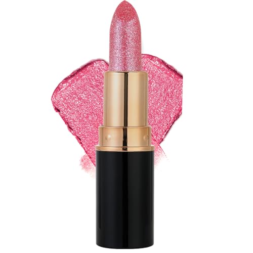 Glitter Lipstick Long Lasting Highly Pigmented with Moisturizing Formula, Smooth Creamy Lip Stick for Women, Waterproof Shimmer Lip Gloss in Nude Pink, Velvety Texture & Hydrating (03#)
