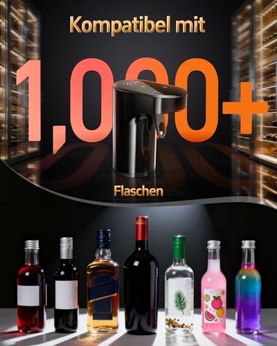 5-in-1 Elektrischer Wein-Dekanter & smarter Likörspender Osterei-Party Essential Automatischer Belüfter mit 1-999ml Präzisionsdosierung Ostergeschenk für Weinliebhaber Whiskey-Fans Gastgeber(Schwarz)