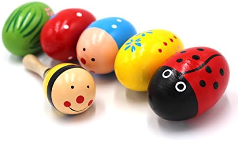 Set of 6-5PCS Colorful Adorable Wooden Egg Maracas Music Percussion Baby Kids Children Toy Egg Shakers(Assorted color) & 1 PCS Mini Wooden Ball Musical Instruments Maracas(Random color)