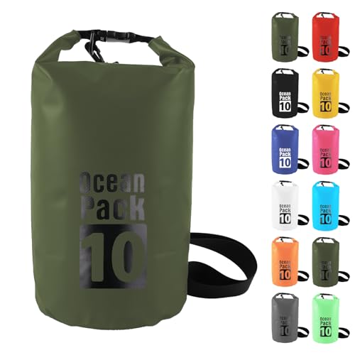 MOMAHUA 10L Bolsa Estanca,Verde Salvia Bolsa Impermeable Bolsa Seca Mochila Estanca con No Correas,2L/5L/10L/15L/20L/25L/30L Dry Bag para Camping,Pesca,Rafting,Ciclismo