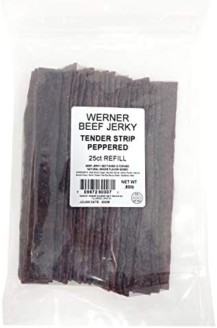 Werner Tender Strips Peppered Beef Jerky - Pack of 25 Jerky Strips - Made in the USA