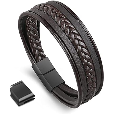 flintronic® Pulsera Hombre Cuero Trenzado con Cierre Magnética Inoxidable Cover