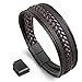 flintronic® Homme Cuir Véritable Bracelet et Acier Inoxydable, Tissé Réglable Cuir Bracelet avec Fermoir Magnétique Amovible, Idee Cadeau Bijou Parfait - Marron
