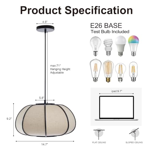 Image of Pendant Light, Boho Bamboo Hanging Light with Adjustable Height
