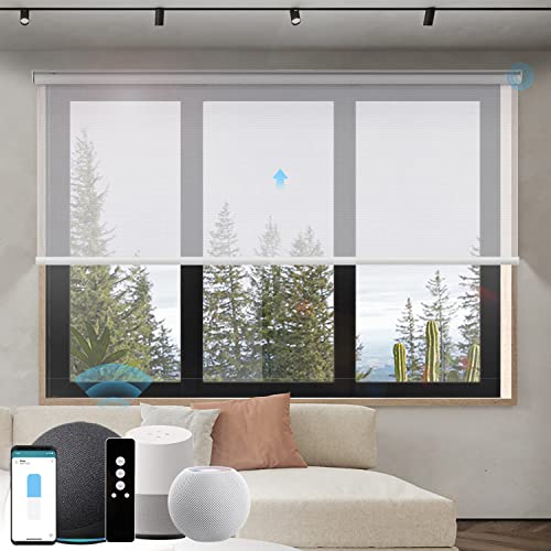 WEFFORT Motorized Shades 50% Blackout Smart Blinds Work with HomeKit Alexa Google Home Electric Blinds with Remote Control for Windows Shade for Smart Home, PVC Free Sunscreen White