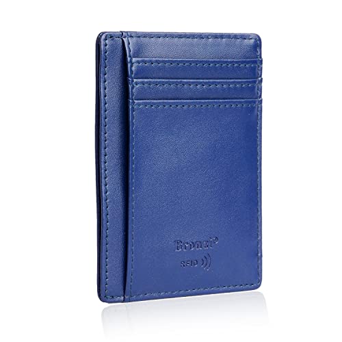Bronzi Portafoglio Portafoglio Uomo Donna Piccolo Sottile Slim Elegante - Blocco RFID - Nero Pelle Alta Qualità - Mini Porta Tessere Porta Documenti Porta Carte Di Credito - (Pelle Blu)