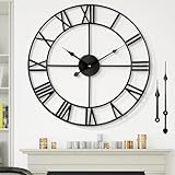 1st owned Large Wall Clock for Living Room Decor Silent Non-Ticking Decorative Wall Clock Roman Numerals Vintage Battery Operated (Black, 32 Inches)