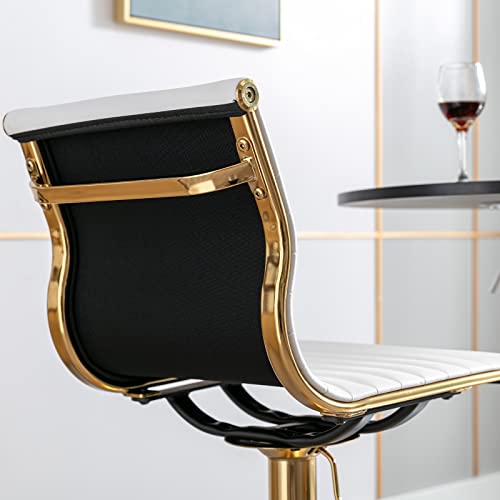 Dm Furniture White And Gold Bar Stools Set Of 4 Adjustable Counter Height Barstool Swivel Faux Leather Bar Chair With Back For Kitchen Island/Home Pub #TOP4