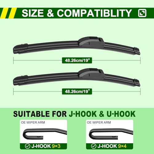 Image of QUALITY 19in + 19in Premium All-Season Windshield Wiper Blades for Original Equipment Replacement(Set of 2) | Replacement Original Equipment,Quiet Rubber, All-Weather Streak & Chatter-Free(Set of 2)