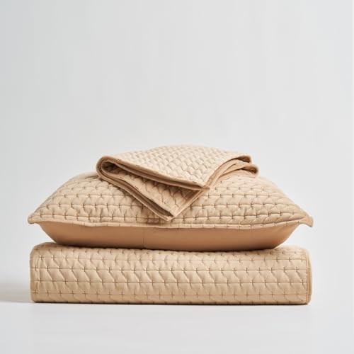 Evergrace Luxury Velvet Quilt Set King Size 3 Piece, Soft Oversized Cross-Stitch Velvet Comforter Set With Pillow Shams, Lightweight Velvet Coverlet Bedspread Bedding Set For All Seasons, Camel thumb #8
