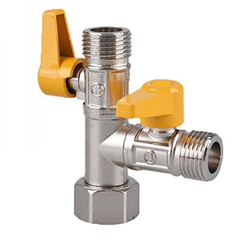 Valve 3 Voies en Laiton 3 Voies Valve de Douche en Laiton Vanne 3 Voie Raccord T avec 3 Rondelles en Caoutchouc，Robinet d'arrêt pour Cuisine ou Salle de Bain, 82*20mm/3.22*0.78 pouces