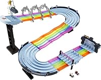 Hot Wheels Mario Kart Rainbow Road Raceway 8-Foot Track Set with Lights & Sounds & 2 1:64 Scale Vehicles, Race with 5-Track colourful Course with 2 Configurations, Toy for Kids