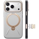 TORRAS iPhone 17 Pro 用 ケース【新感覚レザー・スキンタッチ】Ostand Q3 レザートーン MagSafe対応 リング スタンド 360°定点回転 縦横両対応 マグネット搭載 革 カメラコントロールボタン 米軍規格 耐衝撃 指紋防止 パール・グレー