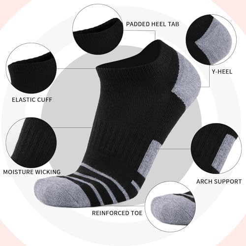 COOVAN 12 Pack Mens Socks Black Ankle Low Cut Comfort Breathable Casual Cushion Socks（12 Pairs ）2