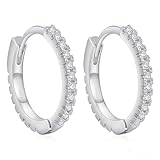 Pendientes para mujer, aretes de aro con diamante creado en laboratorio, 13.5mm, Metal, Diamante sintético