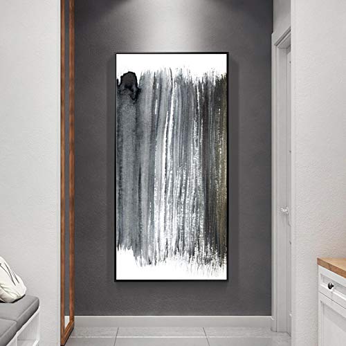 Art mural salon deco design - Tableau abstrait noir et blanc 55x110