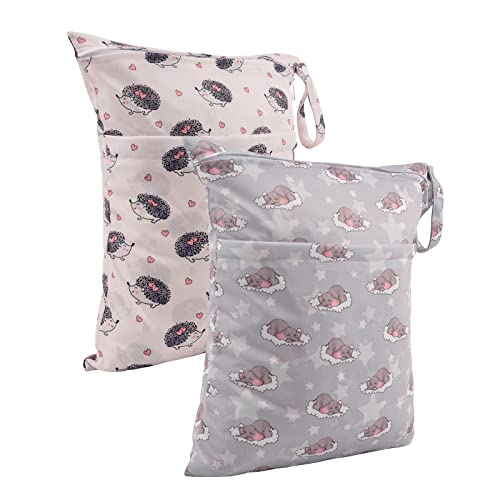 image for ALVABABY 2pcs Cloth Diaper Wet Dry Bags Waterproof Reusable with Two Z
