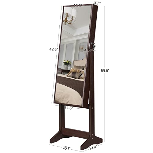 Songmics Mirrored Jewelry Cabinet Armoire, Standing Full Body Larger Mirror, Lockable Jewelry Organizer, Brown Ujjc69Br #TOP5