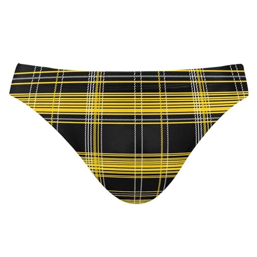 Black and Yellow Buffalo Check Plaid Swim Briefs for Men Swimsuit Bikini Swimwear S B0403943